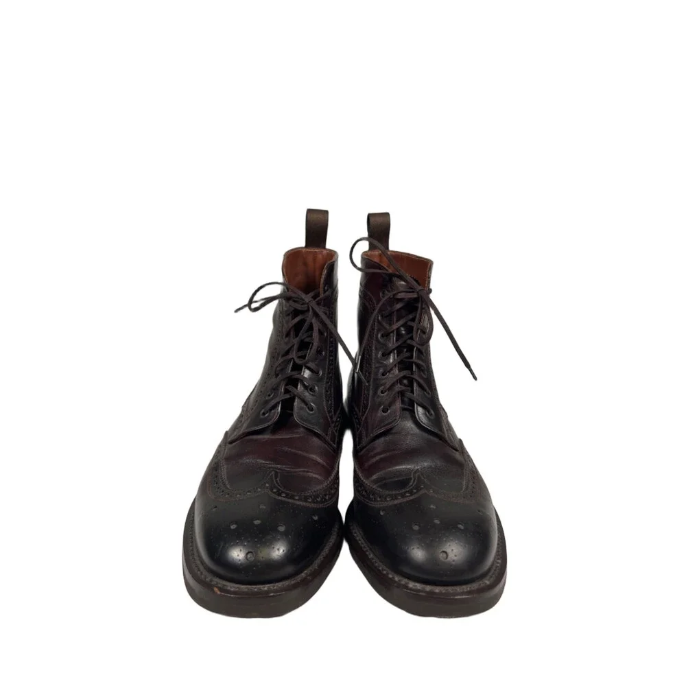 Regain Women's Brown Hide Leather Wingtip Lace Up Boots - 38.5/US 8